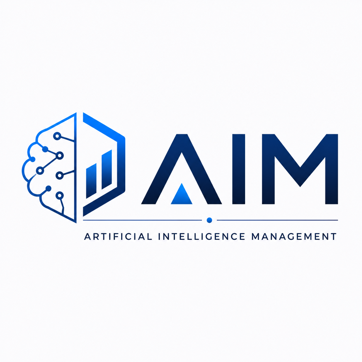 AIM Artificial Intelligence Management logo: a stylised brain and bar chart inside a hexagon next to bold AIM lettering