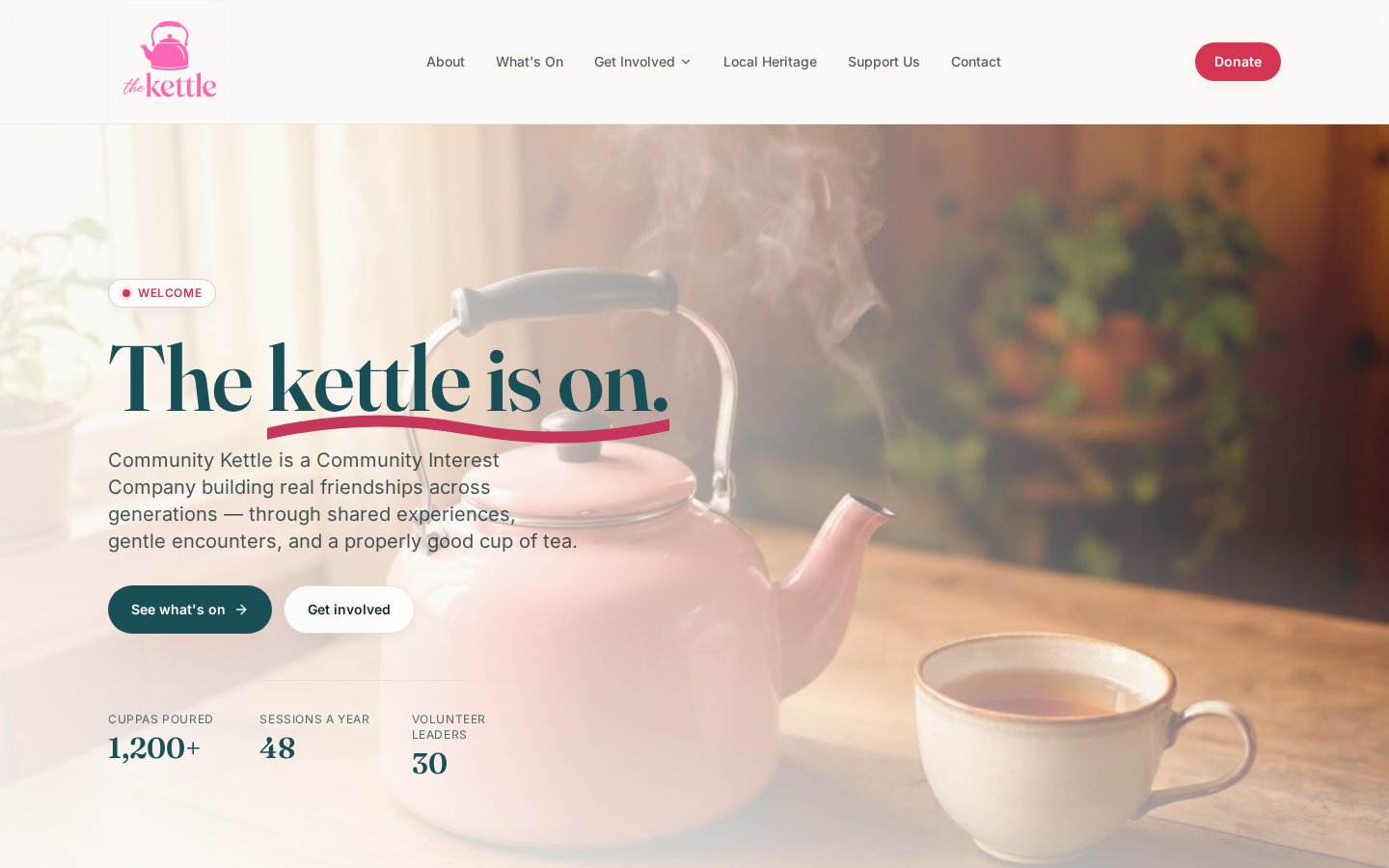 Community Kettle CIC website homepage built by Creative Media Digital UK