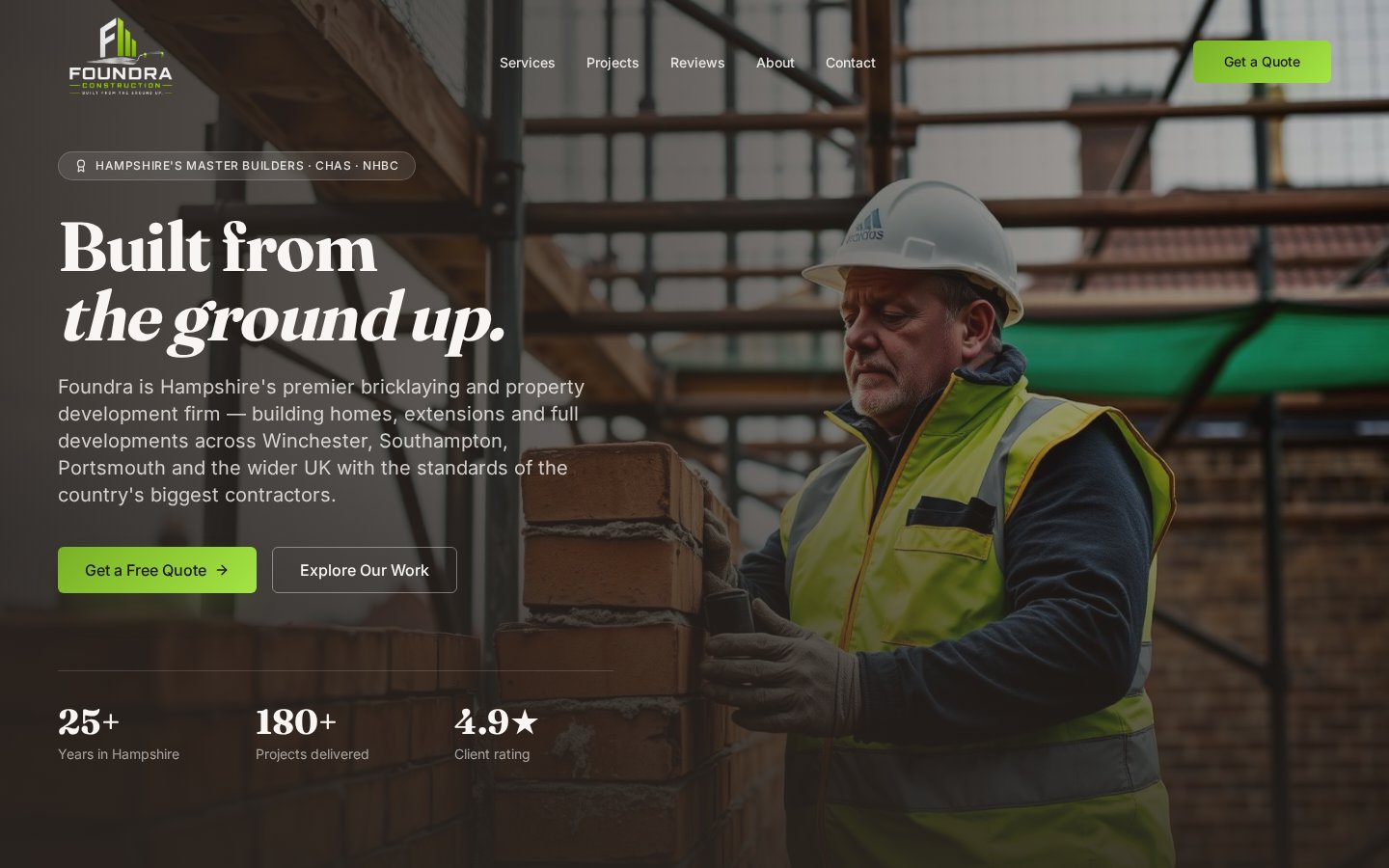 Foundra Construction website homepage built by Creative Media Digital UK
