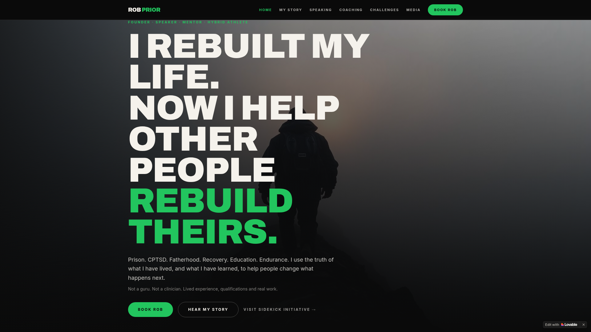 Rob Prior UK founder website homepage built by Creative Media Digital UK