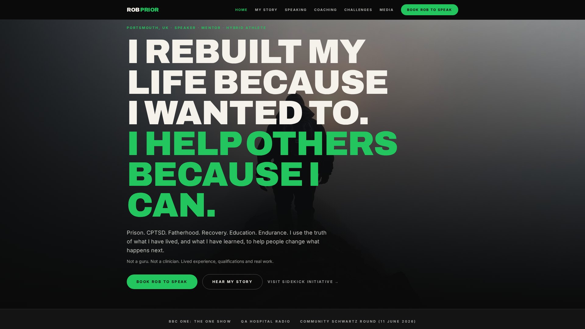 Rob Prior UK founder website homepage built by Creative Media Digital UK