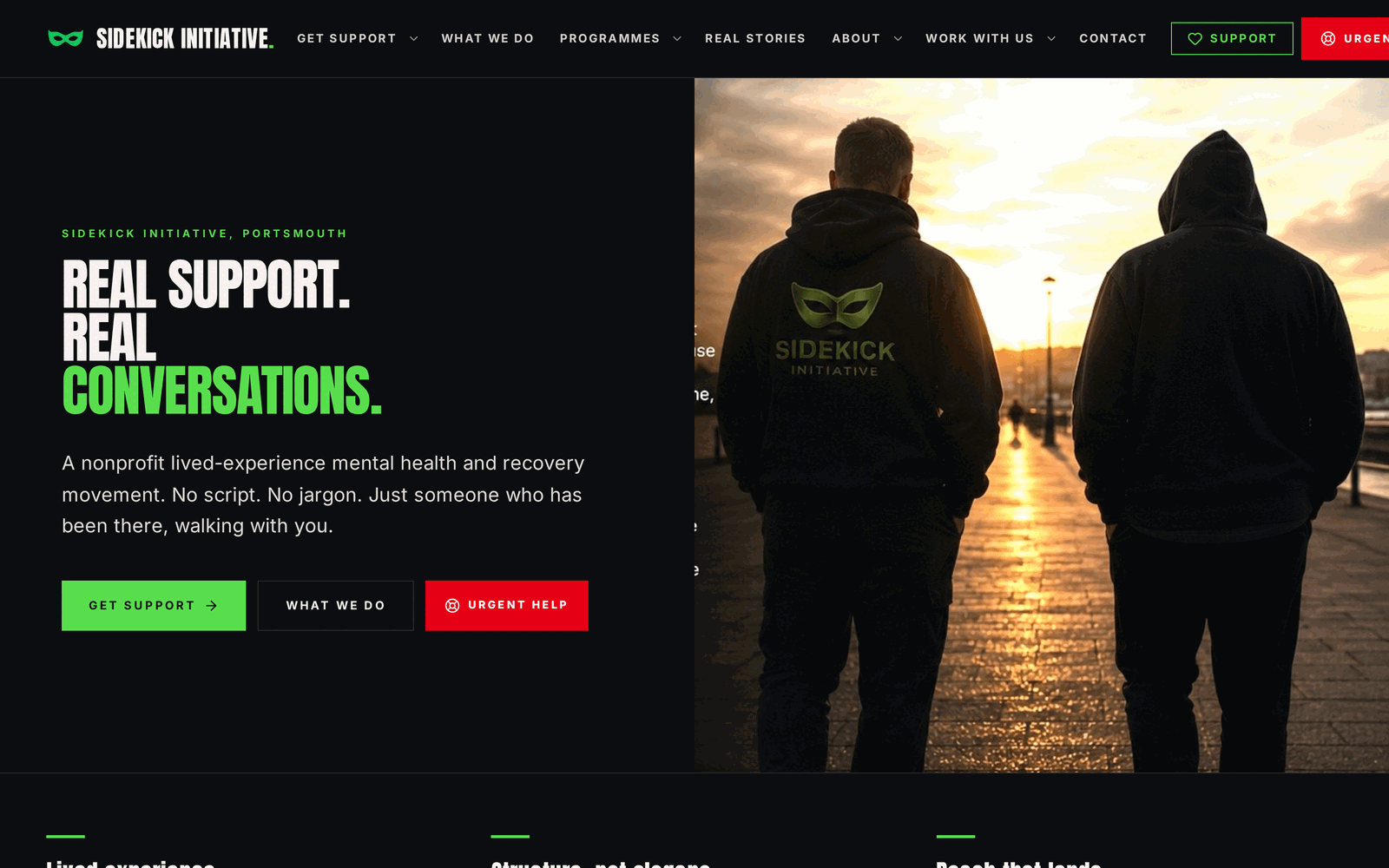 The Sidekick Initiative live website homepage built by Creative Media Digital UK